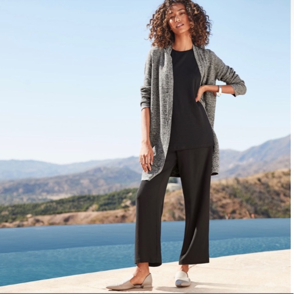 EILEEN FISHER 100% Silk Georgette Wide-Leg Crepe Cropped Pants in Black Size M - Picture 5 of 7